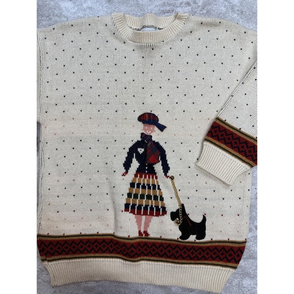 VINTAGE Sweater Loft Sweater Womens Small Intarsia Scottie Dog Made USA 90s - Picture 1 of 7